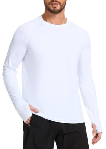 AMZSPORT UV T-shirt herr Rashguard UPF 50 långärmad kortärmad T-shirt solskydd andningsbar snabbtorkande skyddande T-shirt för fiske, surfing, vandring, cykling, 123032-vit, L