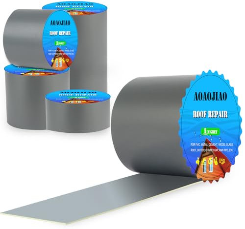 AOAOJIAO Nastro Bituminoso Impermeabile Super Resistente - Sigillante Butilico Adesivo per Riparazione Tetti, Tubi, Grondaie (5cm x 5m x 1 roll)