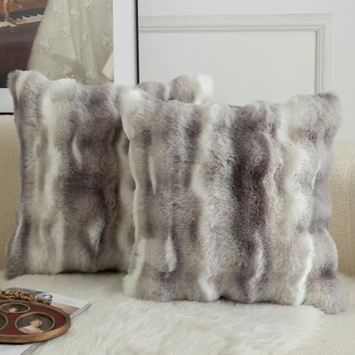 Mandioo 2er Set Luxus Dekorativ dicken Woll Kissenbezug Super Soft Wave Blase Plüschwolle werfen Kissenbezüge Zierkissenbezüge Sofakissen Schlafzimmer Kissenhülle für Sofa 40x40cm Weiß Grau