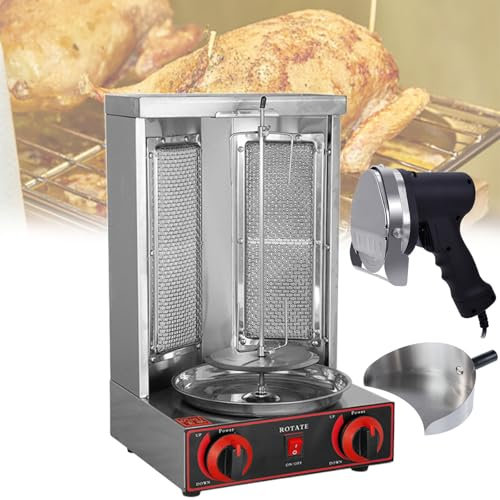 KLYDBMYT Griglia a Gas, griglia Verticale per Kebab, Forno Rotante in Acciaio Inox con 2 bruciatori, Macchina per arrostire la Carne per Uso Commerciale e Domestico (Padella + Coltello)