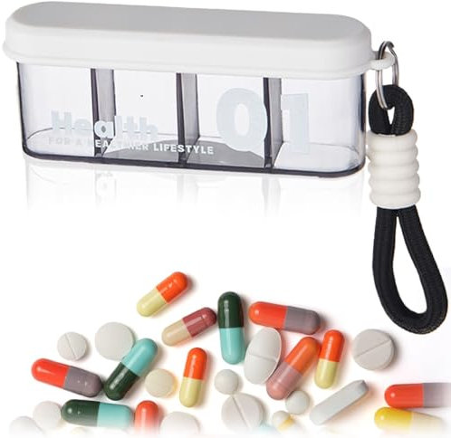 COYUN 1 Pcs Portapillole Settimanale Portatile 4 Scomparti Rimovibili L'umidità Prova Pill Organizer Tascabile Mini per Vitamine Farmaci(Bianco)