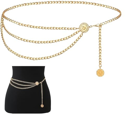 Mittelalter Gürtel Damen Taillenkette Gold,Western-Kettengürtel für Damen,Mehrschichtiger Taillenkettengürtel damen,Metall Taillenkettengürtel,Waist Chain Belt(Stil 2 Gold)