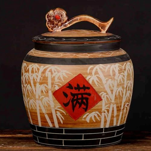 MESCXTY Boîtes de Conservation en céramique, bocaux à Riz en céramique avec couvercles, bocaux de Conservation Traditionnels Chinois, distributeurs de Riz en céramique (Marron B, capacité 5 kg)