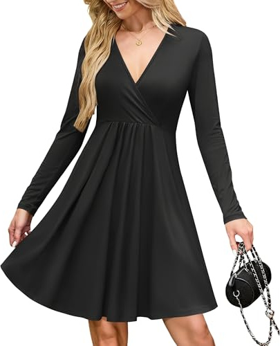 AUSELILY Wrap Dress for Women UK Autumn Black S