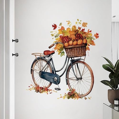 JM LIFE Vinilos de pared de otoño Maple Leaf Bicycle para decoraciones de dormitorios y salas de estar