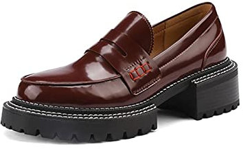 ETZRYSYB Women's flat shoes Women's Leather Shoes, Platform Shoes, Casual Shoes(Wine red,3.5 UK)