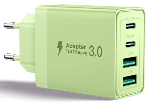 Aioneus USB C Netzteil, 4-Port USB Charger mit Quick Charge & Power Delivery, 40W Schnellladegerät Ladestecker Ladegerät für iPhone 17/16/15/14/13 Serie, Samsung Galaxy undandere Geräte (Hellgrün)