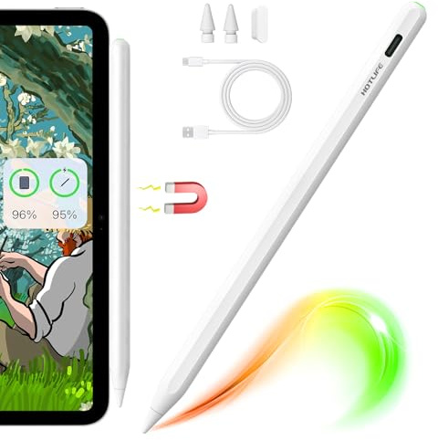 Penna per iPad A16/10/9/8/7th/Air 13''/11''/Pro 13''/12.9''/11''/Air 5/4/3rd/Mini 6/5th Gen, Matita Attiva con Ricarica Wireless Magnetica per iPad 2018-2025 (Bianco)