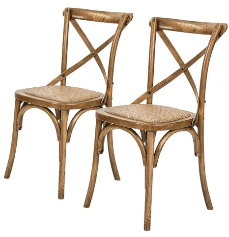 BUTLERS Esszimmerstuhl 2er-Set 42x46x87 cm - Cross Country | Farbe Braun - Küchenstuhl für Wohnzimmer - Bistrostuhl für Küchentische - Holzstuhl mit X-Rücken-Design