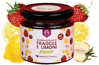 RACILIA Mermelada de Fresas y Limones - 100% Fruta Siciliana - Fresas y Limones - 250gr