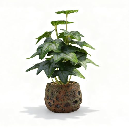 mawmuaw Fake Plants in Stone Pots 30 cm Artificial Plants Syngonium Artificial Faux Plant Green for Indoor Outdoor Home Office Balcony Room Bathroom Desk Coffee Table Windowsill Decoration