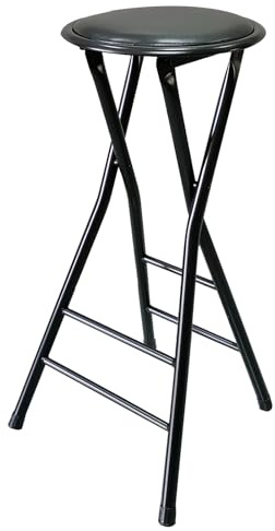 Sgabello alto pieghevole, rotondo, imbottito, in pelle, portatile, in metallo, per cucina e giardino (70 cm), salvaspazio, design elegante e leggero