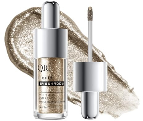QIC liquid eyeshadow,flüssiger lidschatten Champagner Gold,glitzer lidschatten,Metallischer Glanz, intensive Farbabgabe, schimmernder Effekt, funkelndes Augen-Make-up, #05 Champagner-Gold
