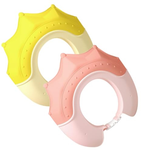 FIXOSHEE Gorros de Baño para Niños Pequeños Ajustables Impermeables Visera para Lavar el Cabello, Protección de Orejas, Silicona Flexible, Uso en Baño y Ducha, Kit 2 Piezas Coral
