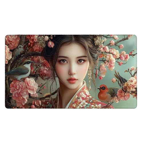 Tappetino Mouse Gaming XXL, 2000x1000x3mm Grande Tappetino Scrivania Cuciti Base in Gomma, Mouse Pad Impermeabile Antiscivolo, PC Desktop Ufficio, Migliora Precisione Velocità (Ragazza Uccello) xR7595