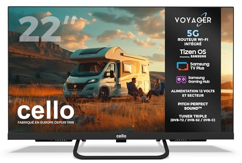 Cello Voyager C22TZR-VOY 22 tum 12 V Smart Traveller TV med inbyggd 5G Wi-Fi-router och hotspot för telefon och enhet, skapar internet överallt, Samsung Tizen OS, perfekt för husbilar.