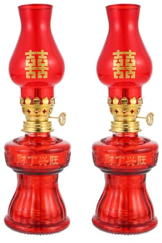 Abaodam 2 Stück Rote Glas Petroleumlampen für Hochzeiten mit Einstellbarem Öllicht Einfache Bedienung Dekorative Kerosinlampen für Festliche und Warme Atmosphäre