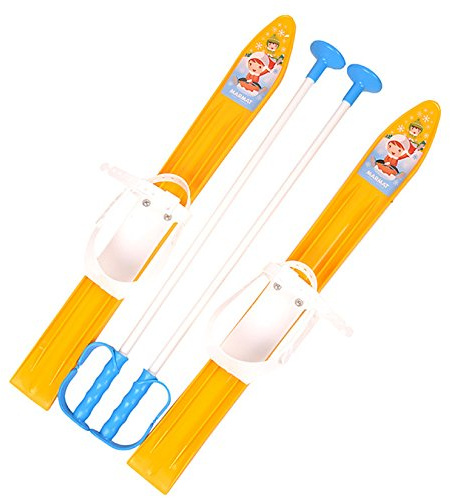 Skis pour enfants, fixations de ski + bâtons de ski en plastique, 5 couleurs, 60 cm, jaune