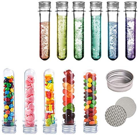 BUYGOO Reagenzglas Kunststoff Reagenzgläser mit Verschluss 15PCS 40ml Reagenzgläser mit Aluminium Schraube Deckel Kappen, 140x25mm für Hochzeit Taufe Geburt Perlen M & Ms Pulver DIY (Transparent)
