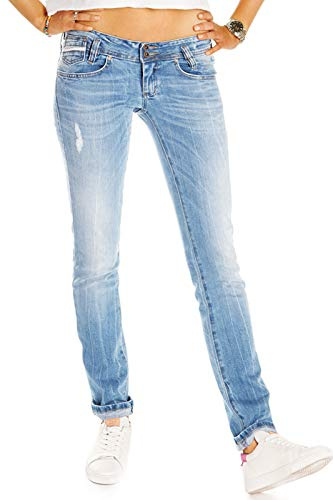 BE STYLED Damenjeans, Premium Bio Organic Jeanshose Stretch Hüftjeans im Low Waist geraden Schnitt - Damen - Bio_001 38/M
