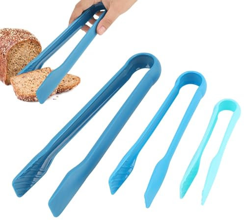 Lot de 3 Pince Cuisine en Silicone, Mini Pince de Service Pince Grille Pain de Silicone Pinces Barbecue Pince Toast À Pain Gâteau de Nourriture de Pain Outils de Cuisson de Cuisine - (Bleu)
