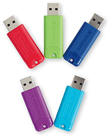 Verbatim 64GB Pinstripe USB 3.2 Gen 1 Flash Drive Retractable Thumb Drive 5 Pack - Multicolor (Green, Blue, Red, Purple, Cyan)