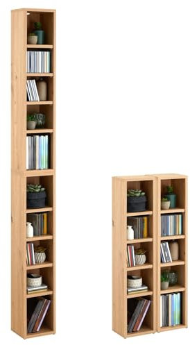 CARO-Möbel CD DVD Blueray Regal Chart in Asteiche – Zweiteiliges Medienregal, Aufbewahrung, CD-Ständer mit 10 Fächern für bis zu 160 CDs, 20x187 cm (B x H)