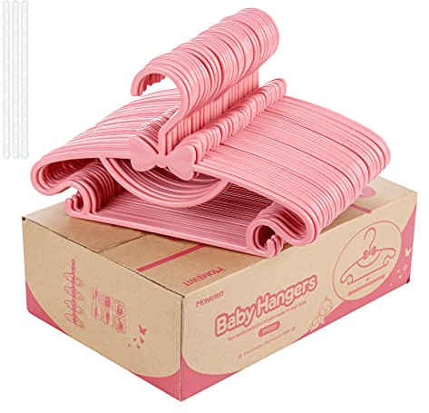 Homewit 40 Pack Children's Hangers, Baby Hangers with Cute Bows, Nonslip Kids Coat Hangers with 3 Clothes Hanging Chains, Space-Saving Baby Coat Hangers for Toddler Clothing (Pink)