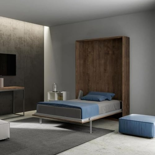 IMAGO FACTORY Kento – Klappbett, Funktionsbett, Schrank mit Französischem Klappbett, Wandbett, Platzsparend Bett, Matratze Nicht Enthalten, das Bett Kommt Zerlegt an, Walnussfarbe