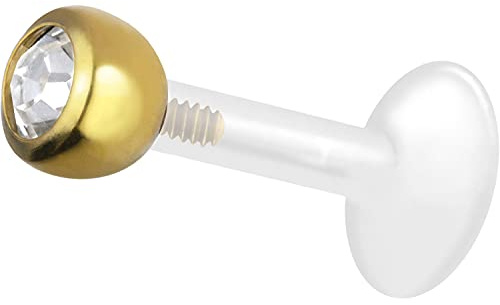PIERCINGLINE PTFE Labret mit Innengewinde | TITAN AUFSATZ KRISTALL | Piercing Lippe Nase Ohr Helix | Farb & Größenauswahl