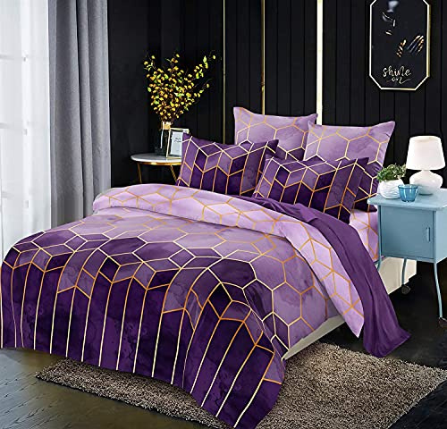 Luofanfei Parure de lit 140x190 4 Pieces Lila Violet Adulte 2 Personnes Microfibre Sets de Housse de Couette Modern 3D Géométrique Linge de Lit avec Fermeture éclair et 2X 65x65cm Taies d'oreiller
