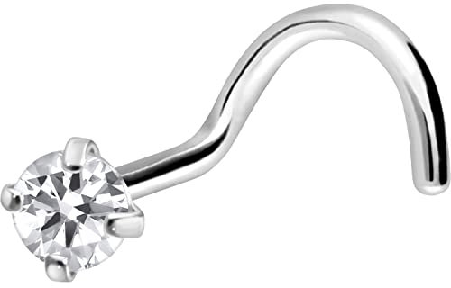 PIERCINGLINE Titan Nasenpiercing Spirale EINGEFASSTER KRISTALL Nasenstecker Silberfarben
