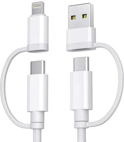 Ladekabel für iPhone 15 Pro Max,Basesailor Multi USB C Ladekabel 1M,4 in 1 Typ C Kabel mit L/ightning Adapter,USBC Universal Schnellladekabel USB A Adapter für iPhone 16 14 13 12 11 Xr Xs 8 Plus Mini