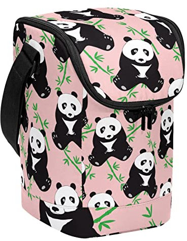 MUOOUM Cute Panda Bamboo Pink Pattern Large Lunch Pail Reusable Lunch Box Lightweight Lunch Bag Compact Lunch Boxes