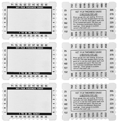 Kanayu Dual Scale Wet Film Thickness Gauge Comb 1-80 Mil Scale for Resins Paints (6 Pcs,White)
