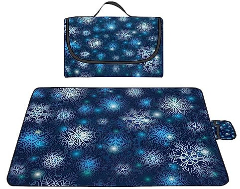 TengYuer Picknickdecke 180x200cm Stranddecke Wasserdicht Sandfrei Isoliert Faltbar Strandmatte mit Tragegriff Outdoor Campingdecke XXL für Camping Parks Strände Picknick Blaue Schneeflocke
