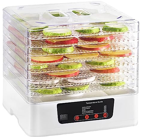 HYQNG 8 Tray Food Dehydrator 350W Fruit and Meat Dryer Machine with 24H Timer & 35-70°C Temperature Control, Digital Food Dehydrator for Fruit Vegetable Jerky Meat white