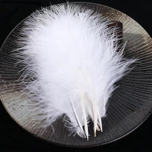 SYSUII 50 Stück Federn Zum Basteln,10-15cm natürliche Truthahnfedern Federn Deko Bastelfedern für DIY Ohrring, Hochzeit,Traumfänger,Kopfschmucksfedern,Masken,Party Dekoration DIY Kunstwerk -Weiß
