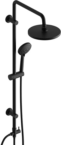 Görbach Colonne de Douche en Acier inoxydable sans Mitigeur, Ensemble de Douche Pluie Mural avec Douchette Salle de Bain et Pommeau Douche 20 cm Noir