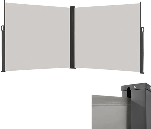 CEEDIR Dubbel sidomarkis utdragbar 160 x 600 cm, insynsskydd, solskydd, markis, sidogardin, ogenomskinligt markistyg, stående markis vindskydd, dörr terrass, balkonggrå