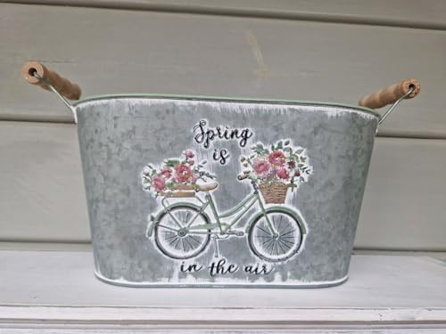 Arinosa Pflanzschale oval mit Holzgriffen Shabby Spring is in The air 26x14xH14cm + 2,5cm
