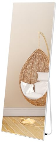 Vasemouh Specchio da Parete o da Terra, Specchio con Cornice di PVC Bianca,Specchio 165x51cm Verticale