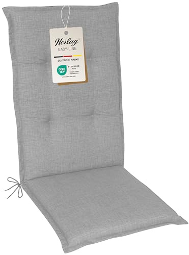 Herlag Gartenstuhlauflage Hochlehner 120x50cm - Wasserabweisende Sitzauflage für Gartenstühle - UV- & Fleckschutz - Bequemes Stuhlpolster 5cm - Pflegeleichte Easy-Line - Öko Tex 100 - Grau