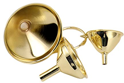 Lybunair 3 Stück Goldenes Edelstahl Trichter Set, Küchen Öl Flüssigmetall Küchentrichter, Einmachutensilien, Schmaler Stiel Verhindert Verschütten für Home Restaurant Canning