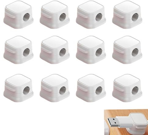12 Pack Spring Cable Holder Clips, Wire Holder Organiser, Adjustable Cord Organiser, Magnetic Cable Management Self Adhesive Wire Holder For Charging Cables, Audio Cable, Office, Home (White 6.8mm)