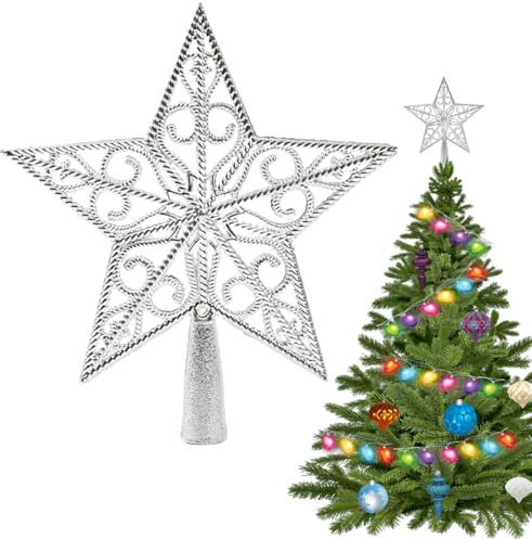 Weihnachtsbaumspitze Stern, Christbaumspitze Stern, Weihnachtsbaum Sterns aus Kunststoff, Tannenbaumspitze Christbaumspitze Sterns, für Weihnachten Dekoration, Weihnachtsbaum (20CM / Silber)