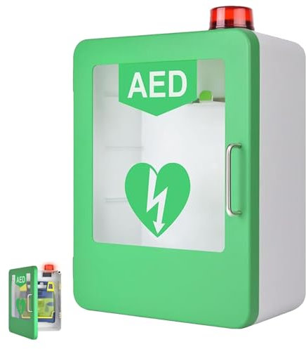 AED-Defibrillator-Aufbewahrungsbox, wandmontierter AED-Defibrillatorschrank mit Licht und Alarm, passend für die meisten AED-Modelle, Trennwandposition einstellbar, Erste-Hilfe-Koffer für Büro,Pflege