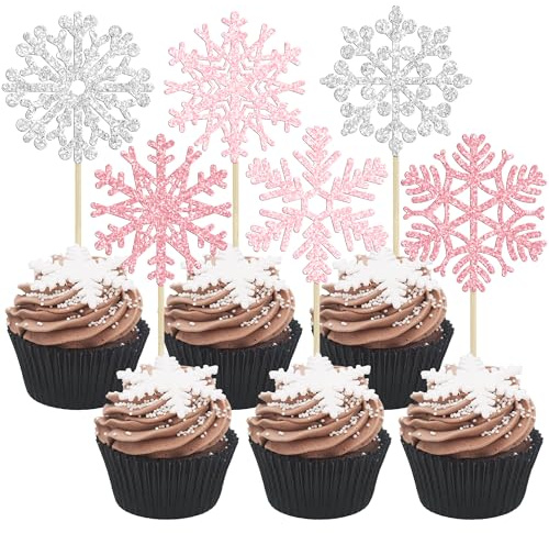 Cupcake-Aufsätze mit Schneeflocken-Motiv, Glitzer, Winter-Schneeflocke, Cupcake-Picks, Eiskönigin-Kuchenaufsätze für Babyparty, Kindergeburtstag, Weihnachten, Party, Kuchendekorationen, Zubehör,
