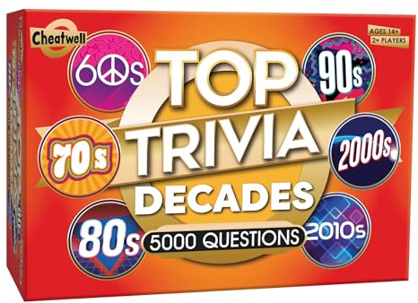 Cheatwell Games Top Trivia Decades Quiz Game - 5000 domande per mettere alla prova la tua conoscenza di musica, film, TV, scienza, cibo, bevande, cultura, conoscenza generale degli ultimi 60 anni, dai