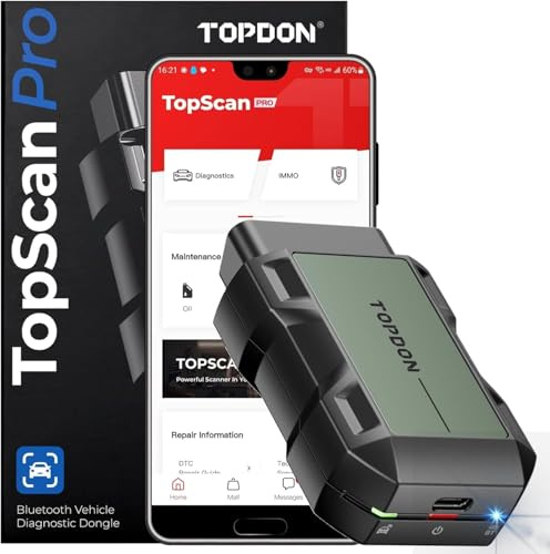 TOPDON TopScan Pro, OBD2 Diagnosegerät Bluetooth, Auto Diagnosegerät, OBDII Diagnosewerkzeug für alle Fahrzeuge, 13+ Reset-Diensten, Codeleser für iOS & Android, FCA und CAN-FD